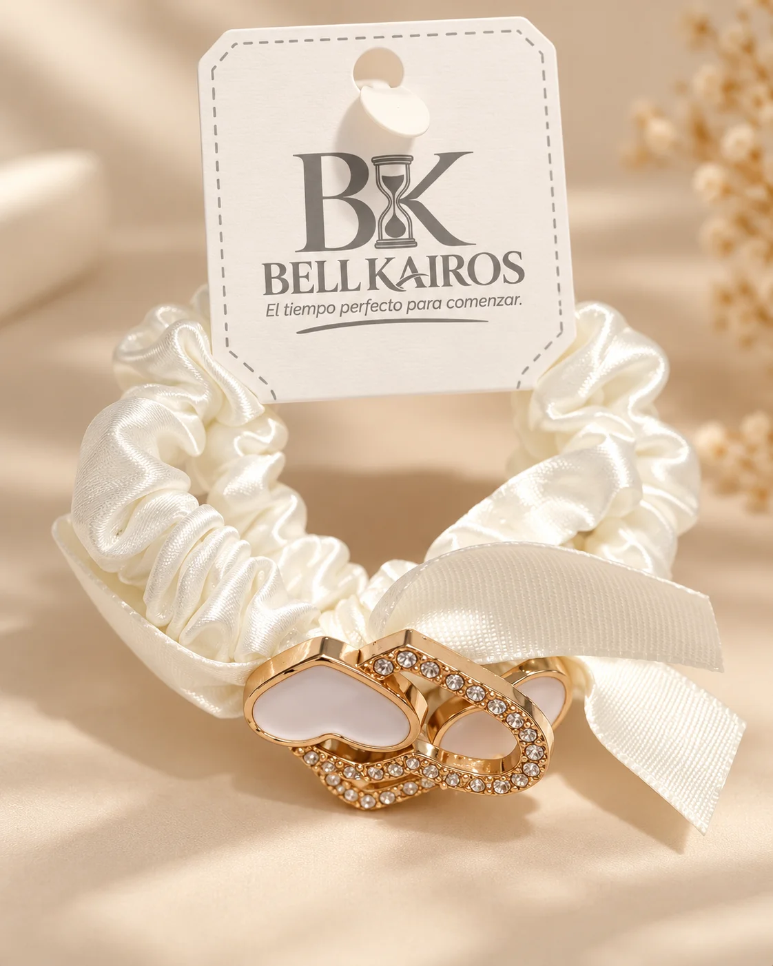 Coletero Satinado Marfil con Doble Corazón