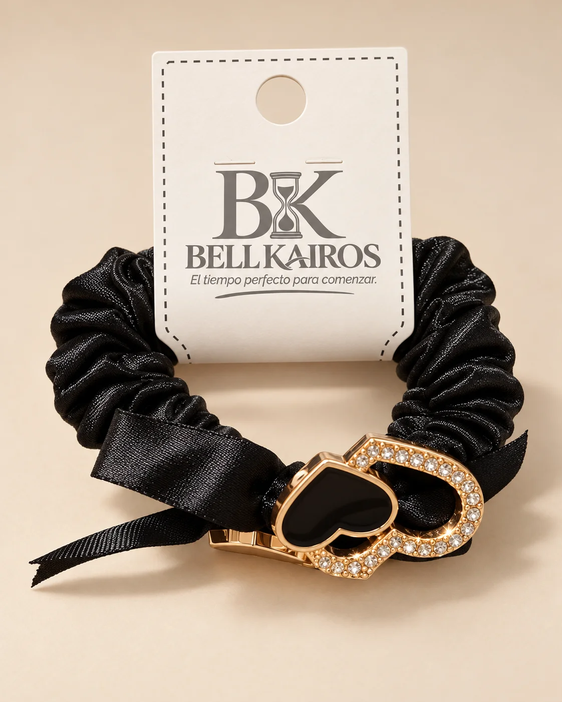 Coletero Satinado Negro con Doble Corazón