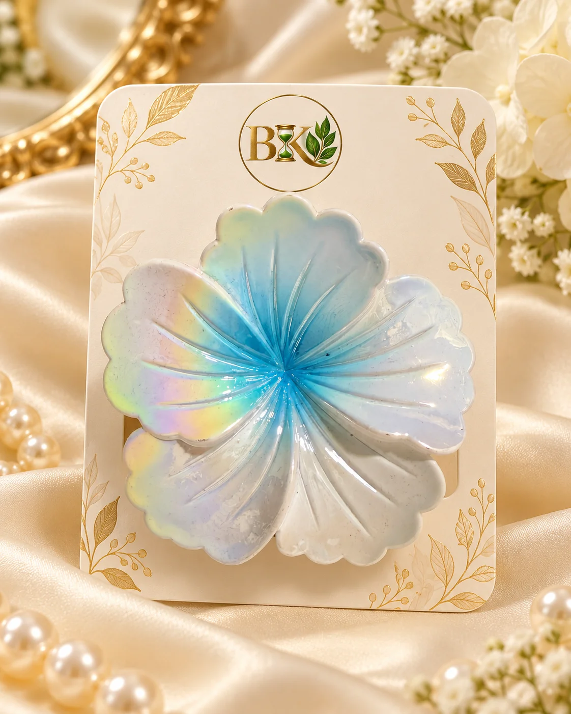 Pinza Flor Iridiscente Celeste