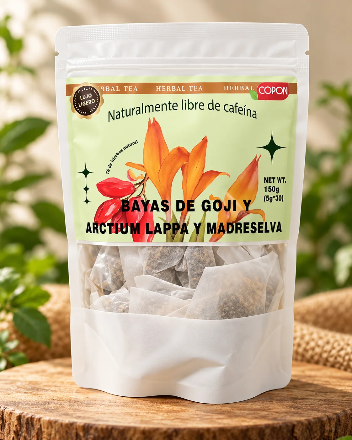 Té Herbal de Goji, Arctium Lappa y Madreselva